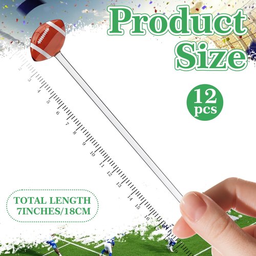 FoldTier 12 Pcs 7 Inch Football Cocktail Stirrers Glass Swizzle Stir Sticks Coffee Drink Stirrers Hot Cocoa Chocolate Bar Supplies Sports Cocktail Stick Decoration Party Favors(Football)