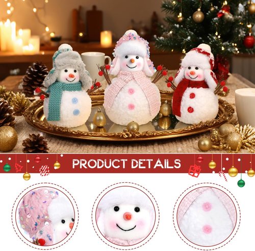Christmas Snowmen Plush Decorations by [Brand Name] - Set of 3 Collectible Figurines for Festive Home Decor