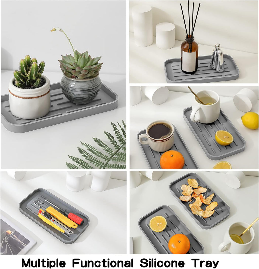 MicoYang Silicone Kitchen Sink Organizer Tray - Eco-Friendly Sponge Holder for Kitchen & Bathroom (Grey, 10"×5.3")