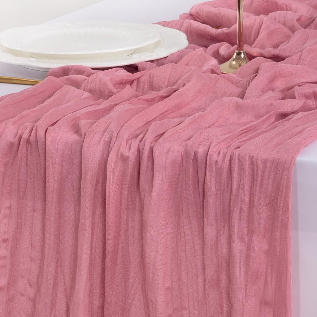 Socomi Cheesecloth Table Runner - 10pcs Mauve Boho Rustic 120 Inch for Weddings & Events