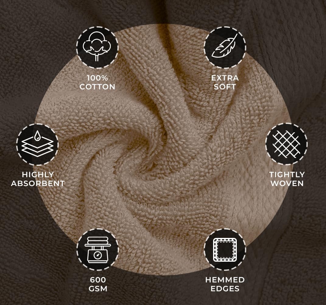 Avalon Towels Luxury 8-Piece Beige Towel Set | 100% Ring Spun Cotton, Highly Absorbent, 600 GSM