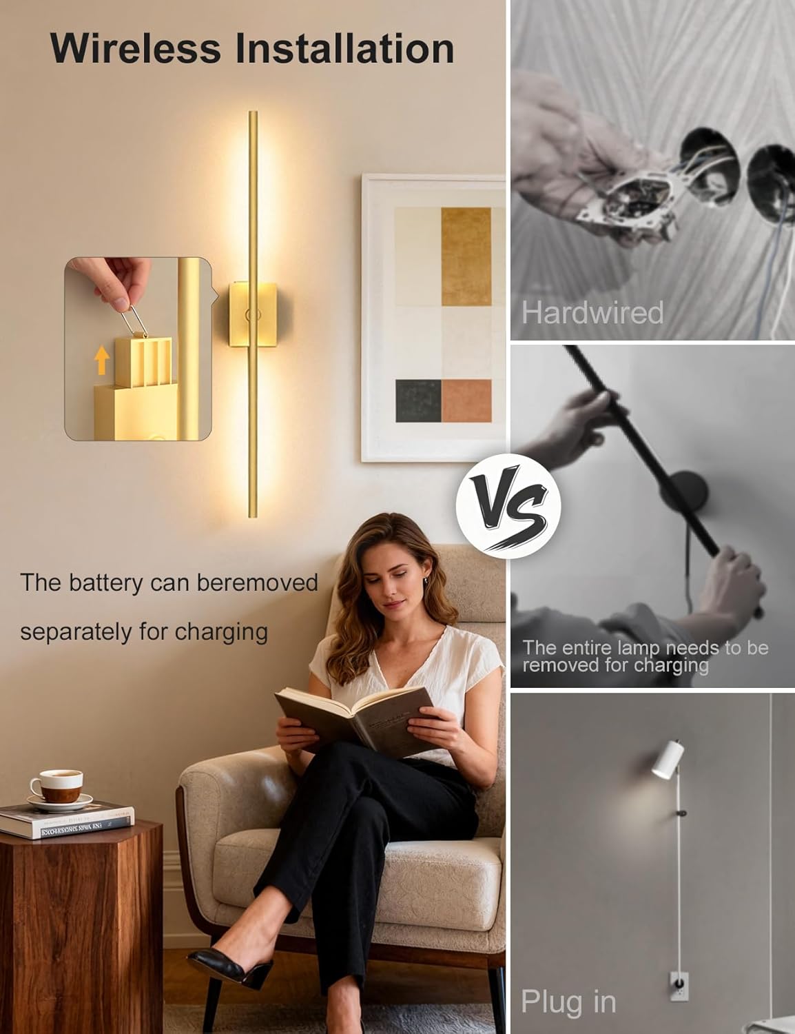 Skiennix Battery Operated Wall Sconces - 10000mAh Rechargeable LED Lights with Remote | 360° Rotation, 3000K-6000K for Bedroom & Living Room Decor