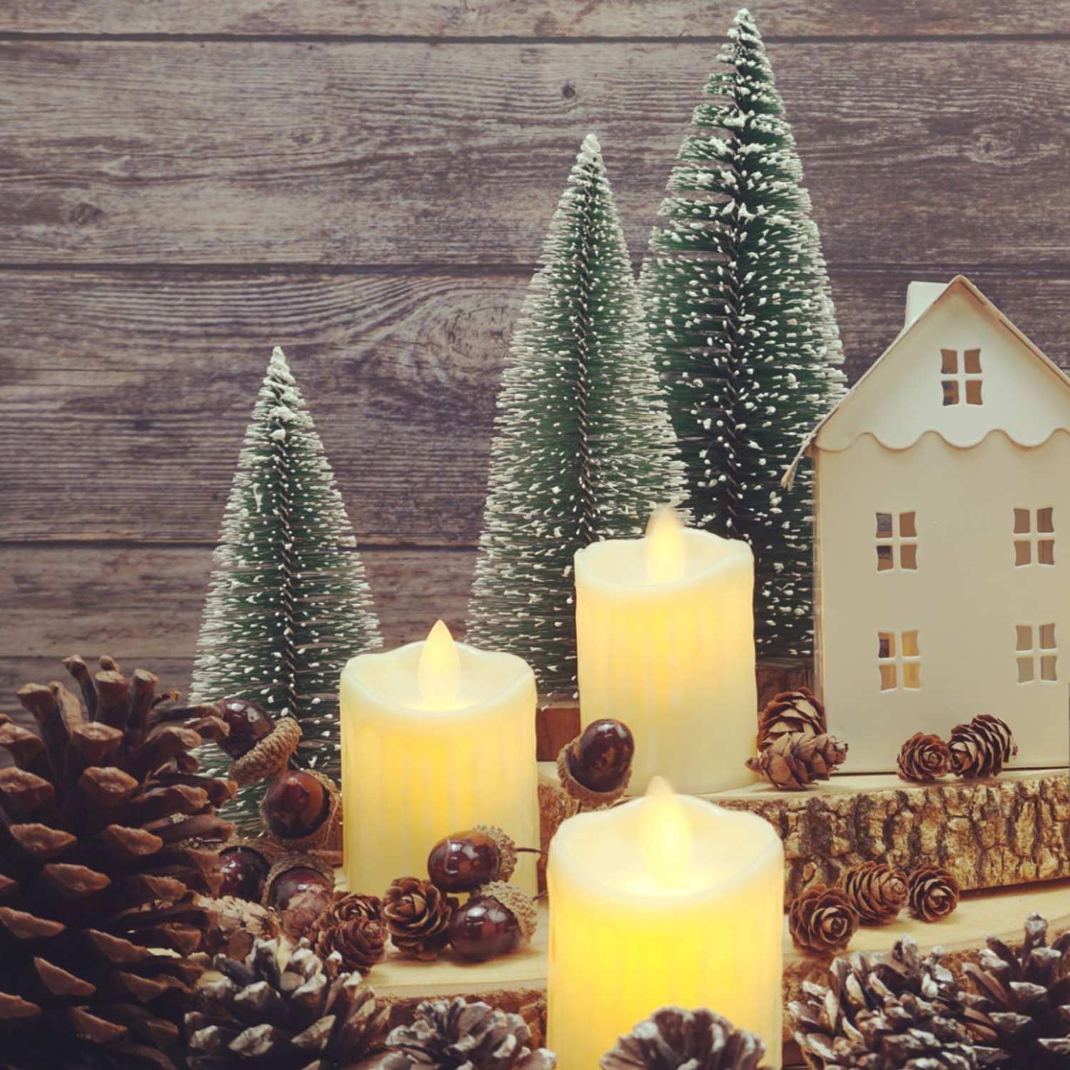 UPINLOOK 6PCS Mini Christmas Trees, Artificial Small Bottle Brush Trees Miniature Pine Trees with Snow and Wood Base for Xmas Holiday Party Tabletop Decors