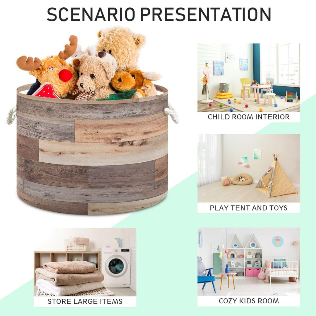 SDMKA Wood Floor Texture Laundry Hamper - Extra Large Storage Basket, 20" x 14", Blanket & Toy Basket, Decorative Cotton Rope Handle