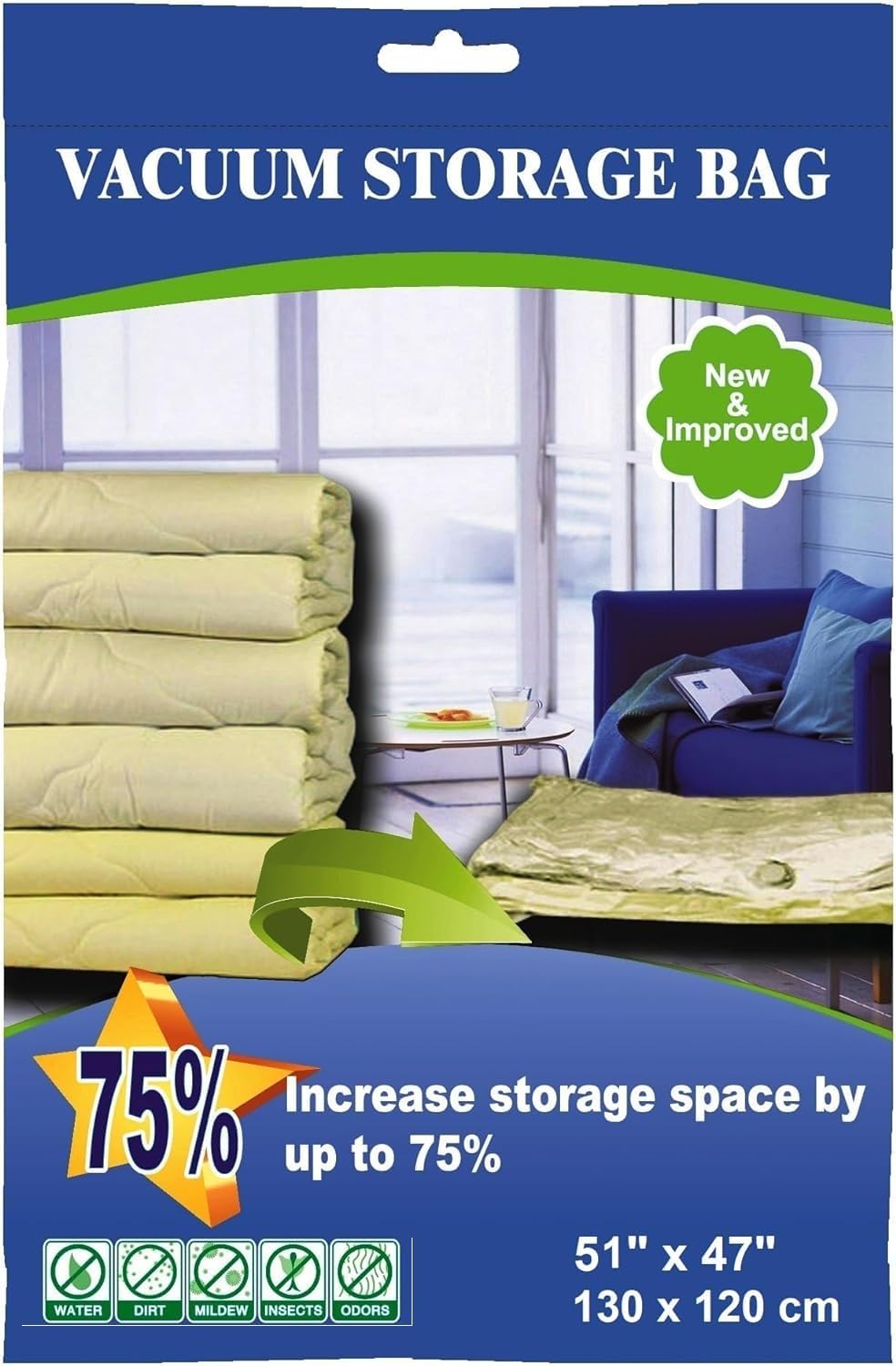Skiennix Extra Jumbo Vacuum Storage Bags - Airtight, Waterproof & Dustproof | 5 Pack (51"x47") for Bedding & Winter Storage