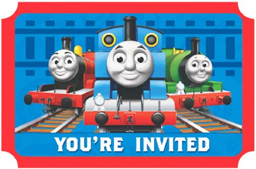 Amscan Thomas The Tank Engine Birthday Party Die-Cut Postcard Invitations, Paper, 3" X 5", Pack of 8 Party Supplies