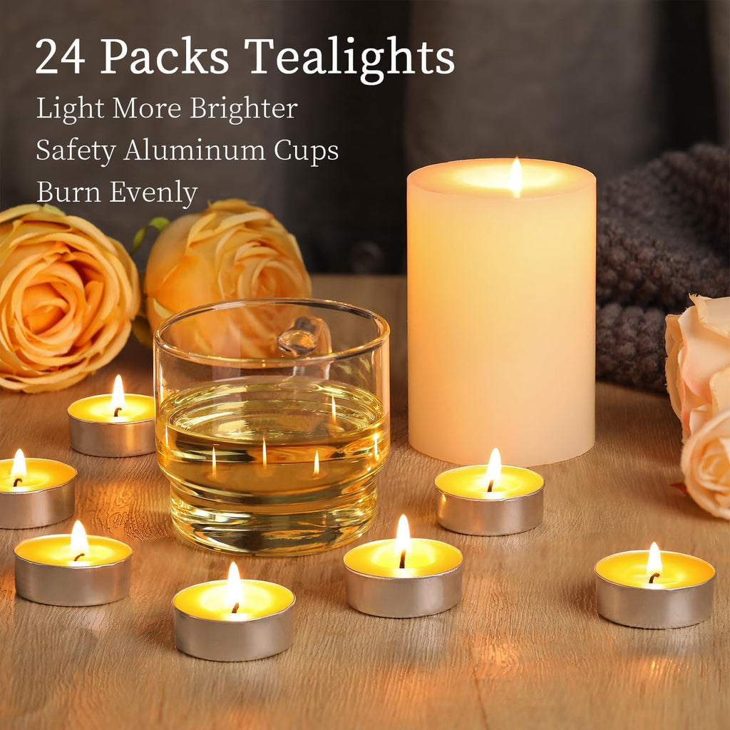 24 Packs Beeswax Tealight Candles, Pure Beeswax Candles Tea Lights Candle, Natural Organic Tealights Unscented Smokeless Clean Burning with 4 Hour Burn Time
