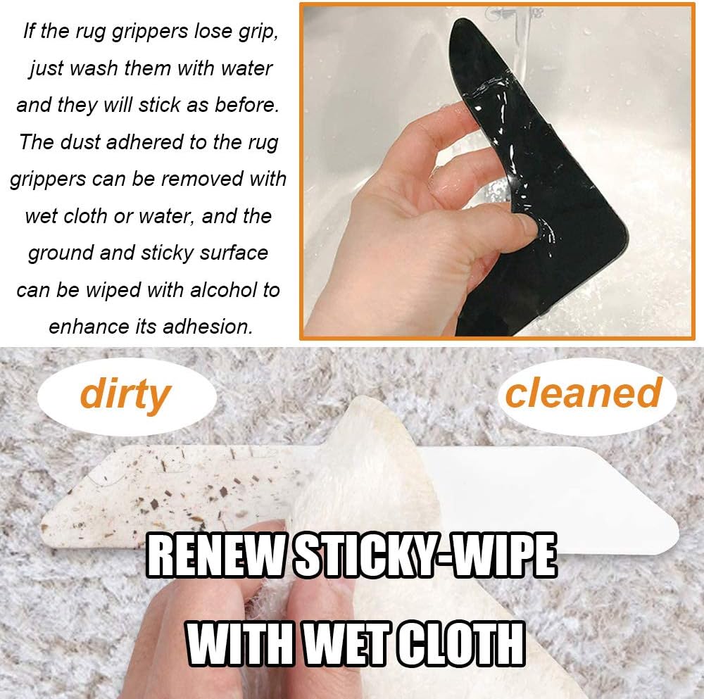 Rug Grippers by Super Stickiness | Non-Slip Carpet Tape for Flat Corners - 8pcs Black