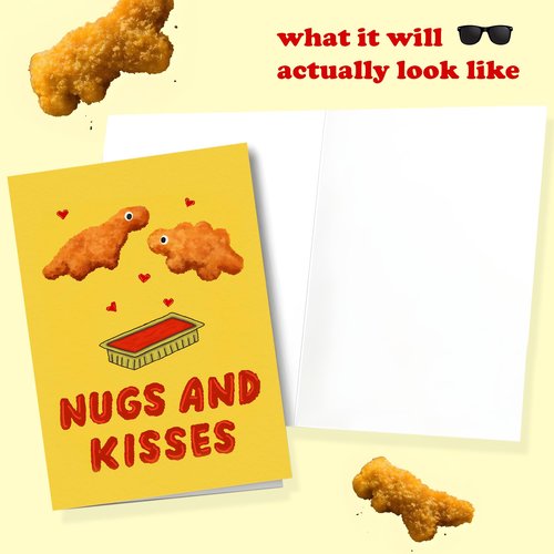 Faythory Funny Valentine’s Day Card for Him – Nuggs and Kisses Card, Men’s Valentine’s Day Gift, Boyfriend Valentine’s Day Card, Valentine Card for Husband or Wife