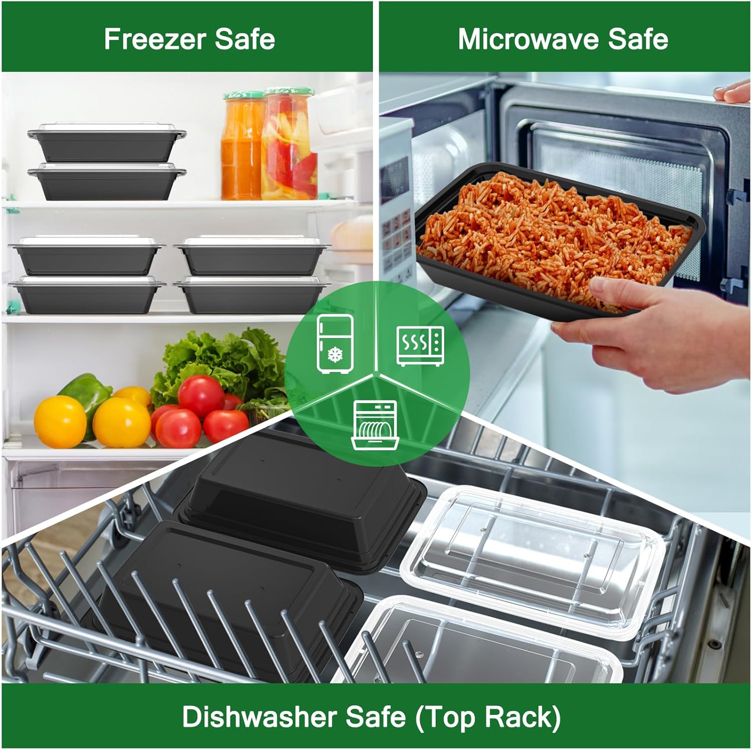 Regine Switzerland 32 oz Meal Prep Containers - 50 Pack Reusable, Leakproof, Microwave & Dishwasher Safe | Black