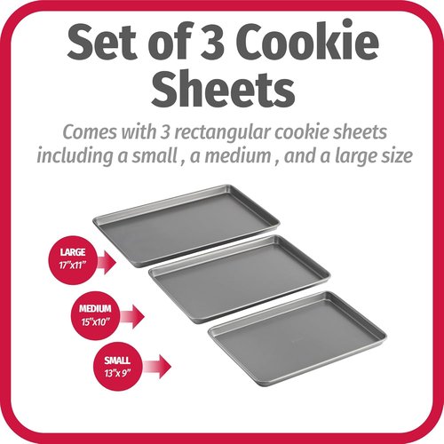 GoodCook Nonstick Baking Sheet Set - 3-Piece Carbon Steel Cookie Sheet Bakeware in Gray