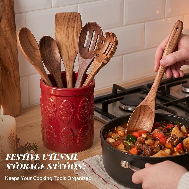 Santa Utensil Holder - Ceramic Christmas Kitchen Decor (Variation: Santa)