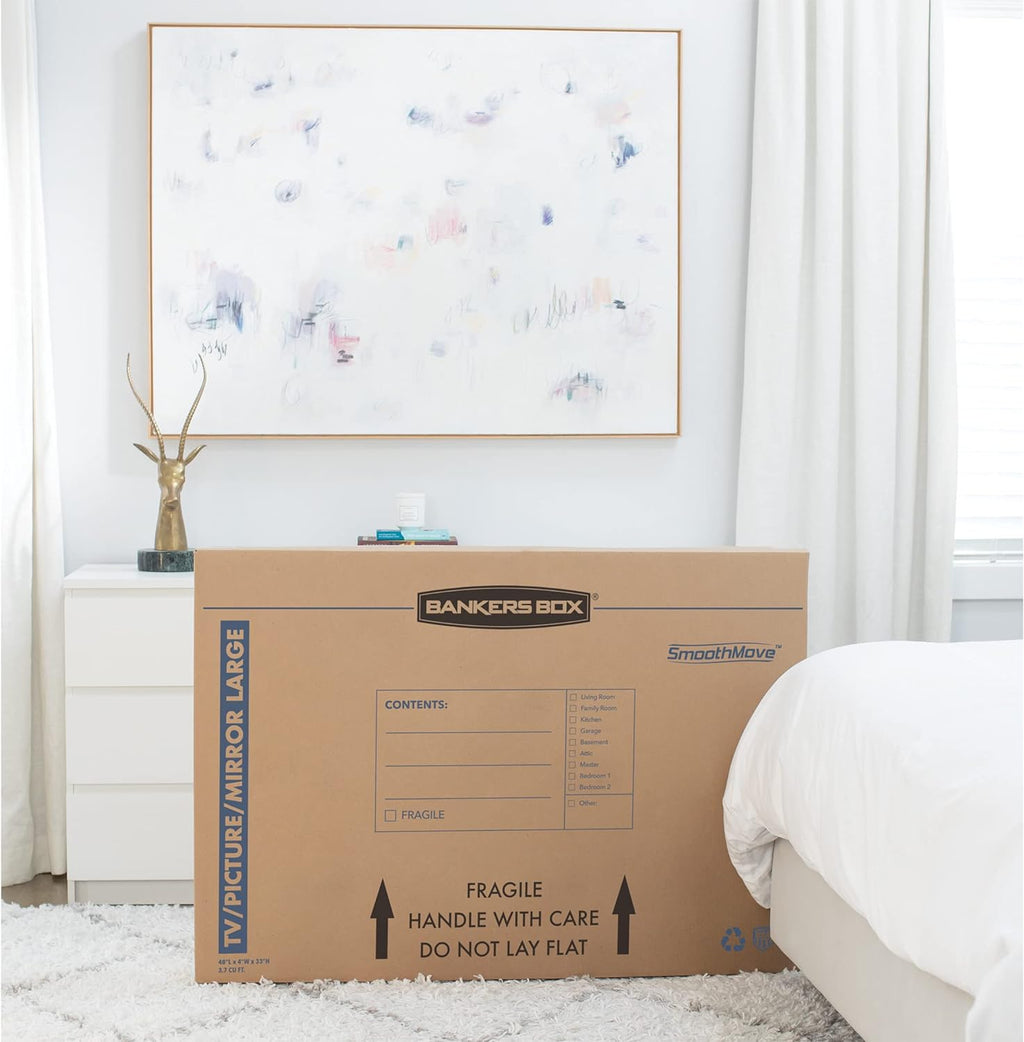 Bankers Box Large Moving Box - Perfect for 55-Inch TVs, Pictures & Mirrors | 4 Pack, 48-In x 4-In x 33-In
