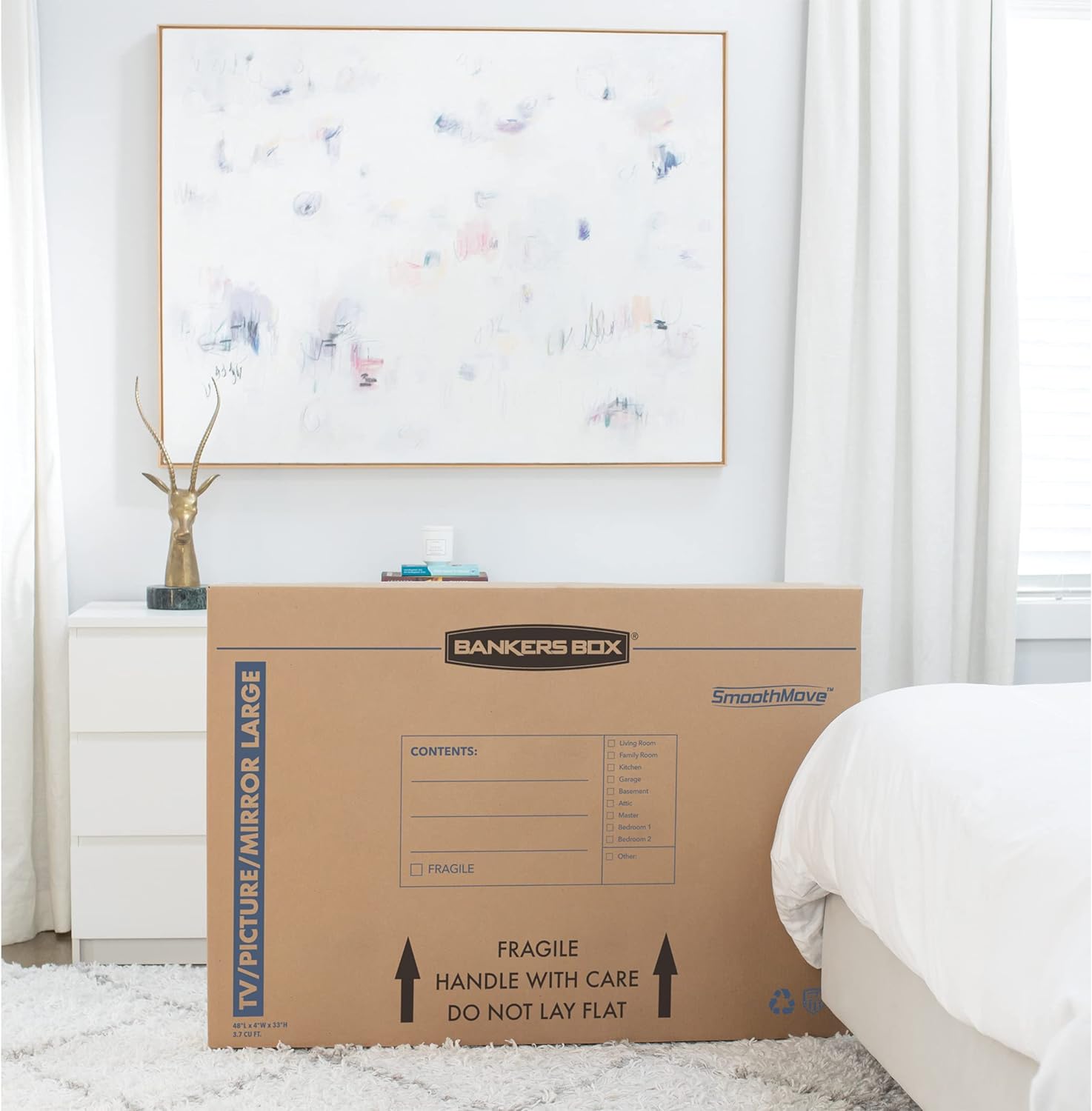 Bankers Box Large Moving Box - Perfect for 55-Inch TVs, Pictures & Mirrors | 4 Pack, 48-In x 4-In x 33-In