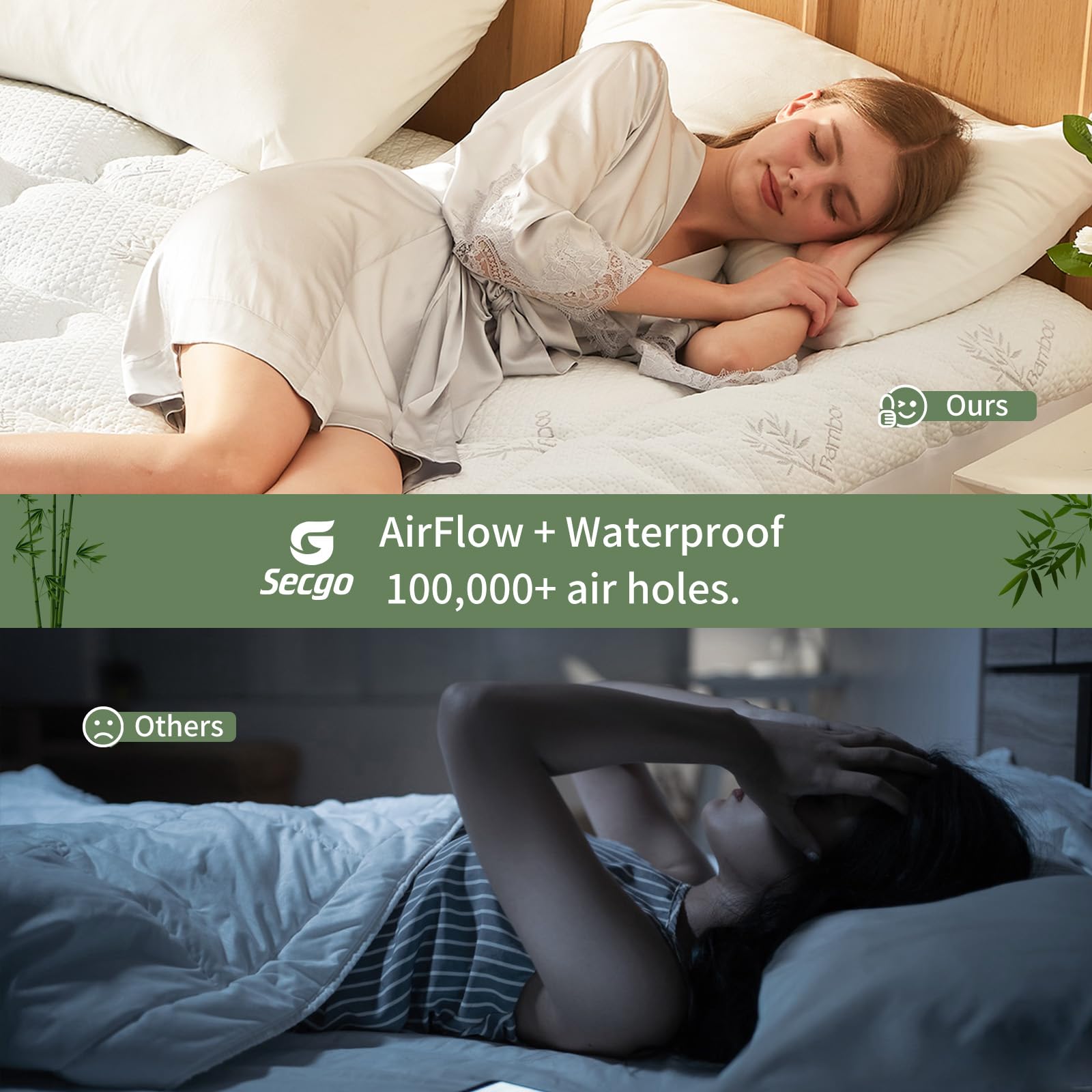 Premium 100% Waterproof King Mattress Topper, Breathable Mattress Pad, Rayon from Bambo Bed Protector, Deep Pocket Sheet Cover 8"-21"