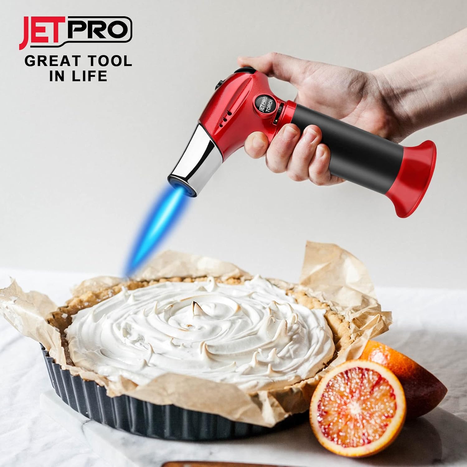 Skiennix Butane Kitchen Torch Lighter - Refillable Cooking Torch with Adjustable Flame & Safety Lock | Red