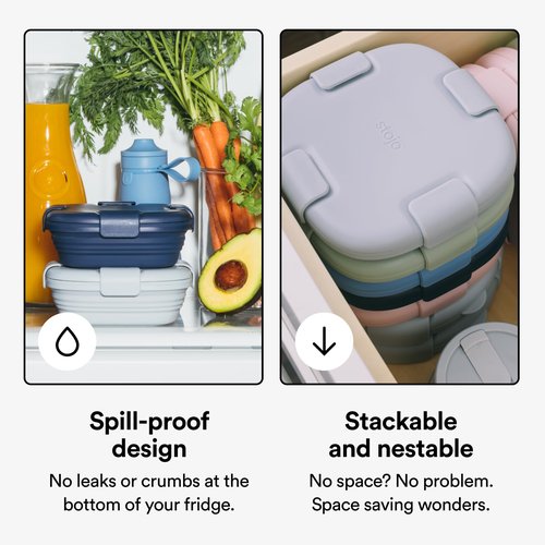 STOJO Collapsible Sandwich Box – 24oz, Reusable Food Storage Container, Silicone Bowl for Hot/Cold Food – Meal Prep, Lunch, Camping, Hiking – Dishwasher Safe (Translucent Carnation, Set of 5)