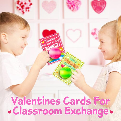Shemira 24 Pack Valentines Cards for Kids, Squeeze Balls with Valentines Day Cards for Kids School, Stretch Fidget Toys for Valentines Gifts Exchange, Valentines Cards for Kids Classroom Favors
