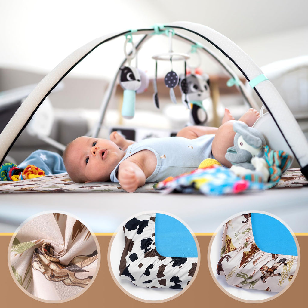 Mindsoft 2 Pcs 24 x 38 in Western Cowboy Infant Crib Sheets Set Mini Portable Crib Sheet Newborn Bedding Nursery Baby Sheets for Girl Boys Baby Gifts Breathable Only for Pack and Play