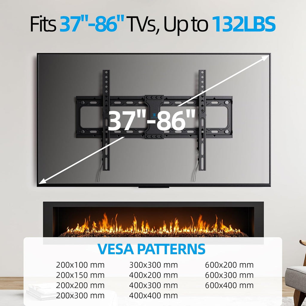 USX STAR Fixed TV Wall Mount - Low Profile Design for 37-86 Inch Screens | Quick Release Lock, Max VESA 600x400mm, Supports 132 lbs