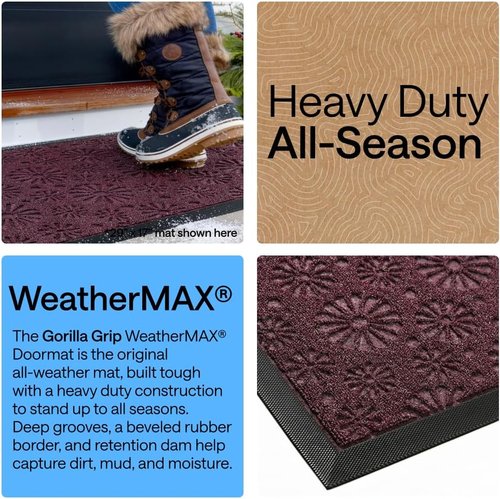 GORILLA GRIP Waterproof All-Season WeatherMAX Doormat - Durable Natural Rubber, 23x35, Easy Clean, Purple Confetti Daisy