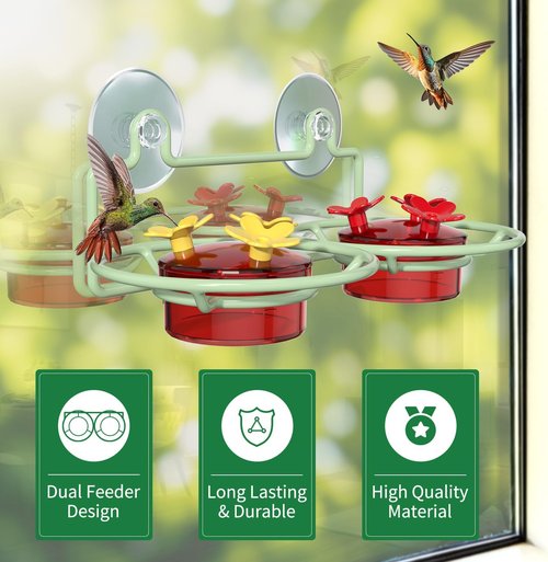 Dreamdrawer Hummingbird Feeder - Small Outdoor Feeder with Strong Suction Cup & Metal Base, 6 Feeding Ports