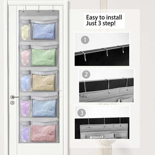 RUIPBOTE 2 Pack Weekly Kids Clothes Organizer – Day of the Week Hanging Closet Storage for School Outfits, Kids’ Wardrobe Organizer with Labels for Monday to Friday (2)