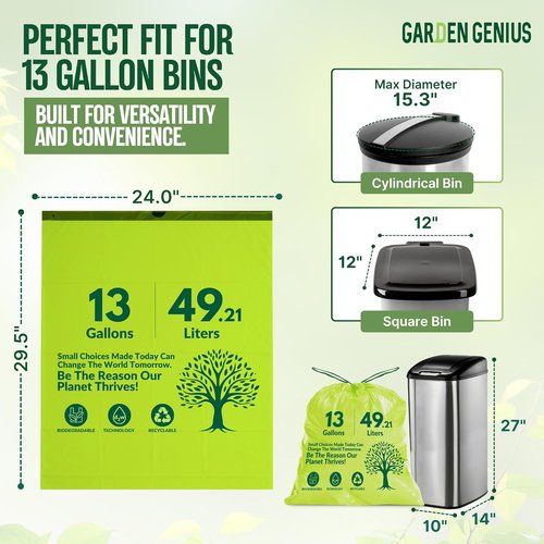 Biodegradable 13-Gallon Kitchen Waste Bags - Heavy-Duty Drawstring Trash Bags | Eco-Friendly, 50-Pack