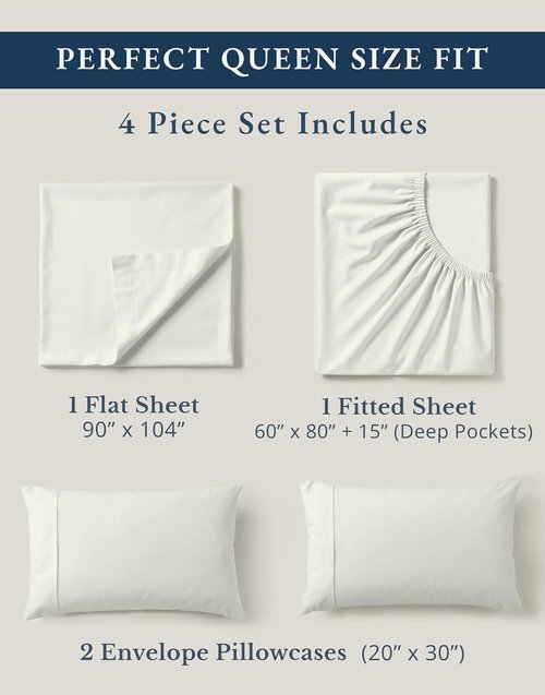 LANE LINEN 100% Organic Cotton Queen Sheet Set - Soft Percale Weave, Deep Pocket, Hotel-Quality - Glacier Grey