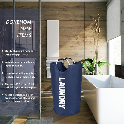 DOKEHOM X-Large Collapsible Laundry Basket Bag - 125L Capacity, Dark Blue Fabric, 7 Colors Available