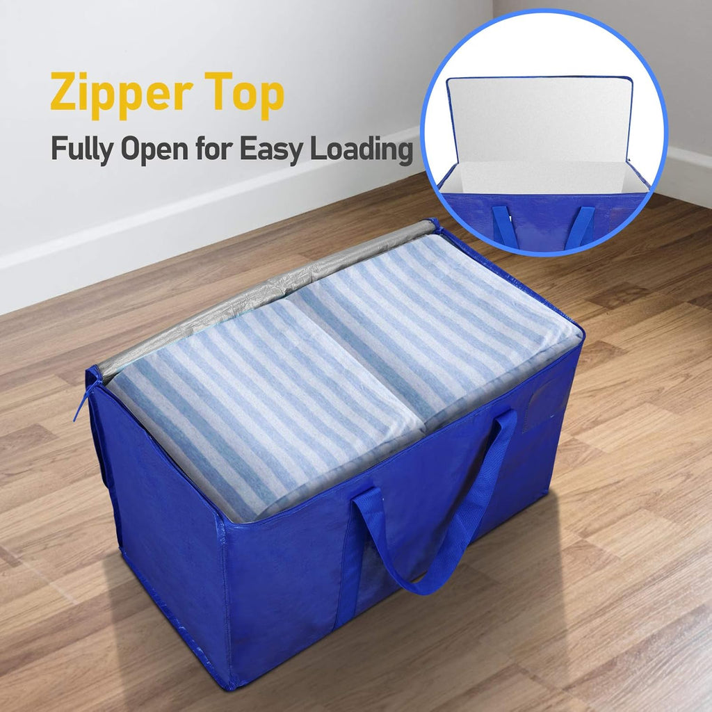 TICONN Extra Large Heavy-Duty Moving Bags - Durable Storage Solution with Zippers & Handles | 8-Pack, Blue