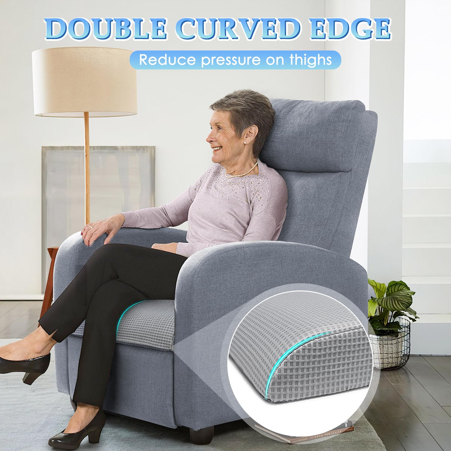 Recliner Chair Cushions For Elderly Long Sitting, Extra Large Cooling Seat Cushion Support For Couch, Armchair - Seniors Chair Thick Foam Pad With Non-slip Base For Tailbone Pressure Relief Pain