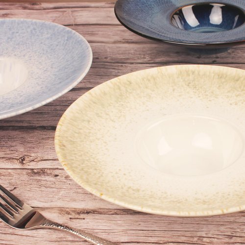 jinsongdafa Soup Bowls, Soup Plates, 7.1 oz,Porcelain Pasta Bowl Set of 4, Wide edge Shallow Bowl Plates, Rimmed Bowls with Rim, Best choice for high-end restaurants and foodies,Gradient beige11.6Inch