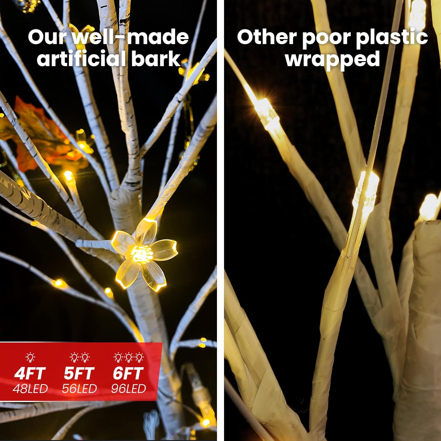AWQM Artificial Lighted Trees - 3 Pack of 4ft, 5ft & 6ft Warm White LED Christmas Decor for Indoor/Outdoor Use