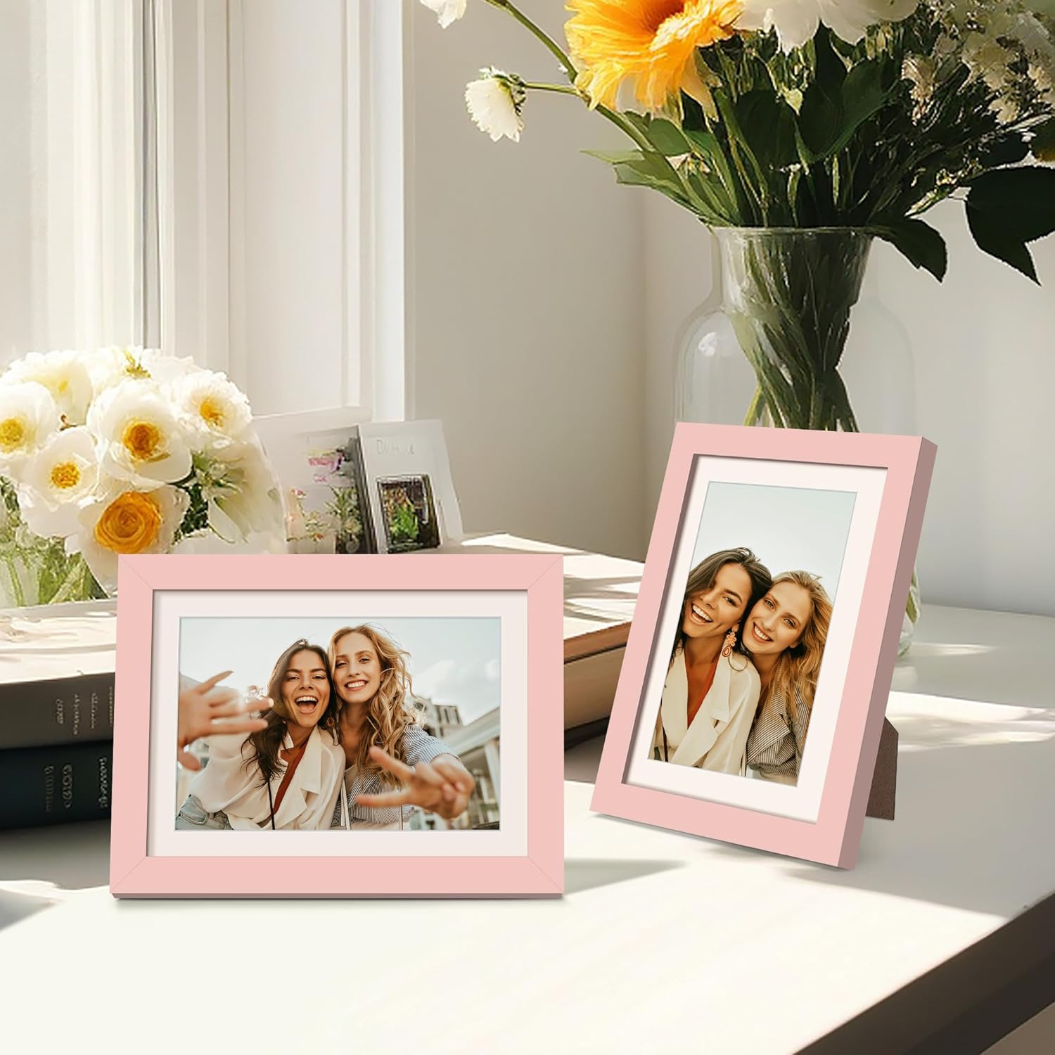 Upsimples 5x7 Picture Frame - Display 4x6 Photos with Mat or 5x7 Without | Pink, 1 Pack