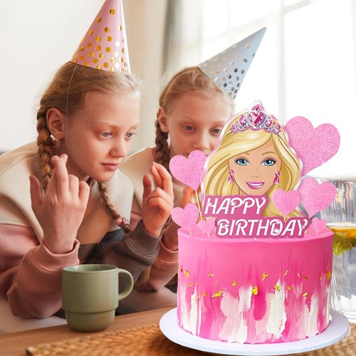 Girl Cake Topper Set Heart Glitter Happy Birthday Toppers Crown Headband for Girl Theme Wedding Birthday Baby Shower Party Decoration Supplies, 12 Pcs