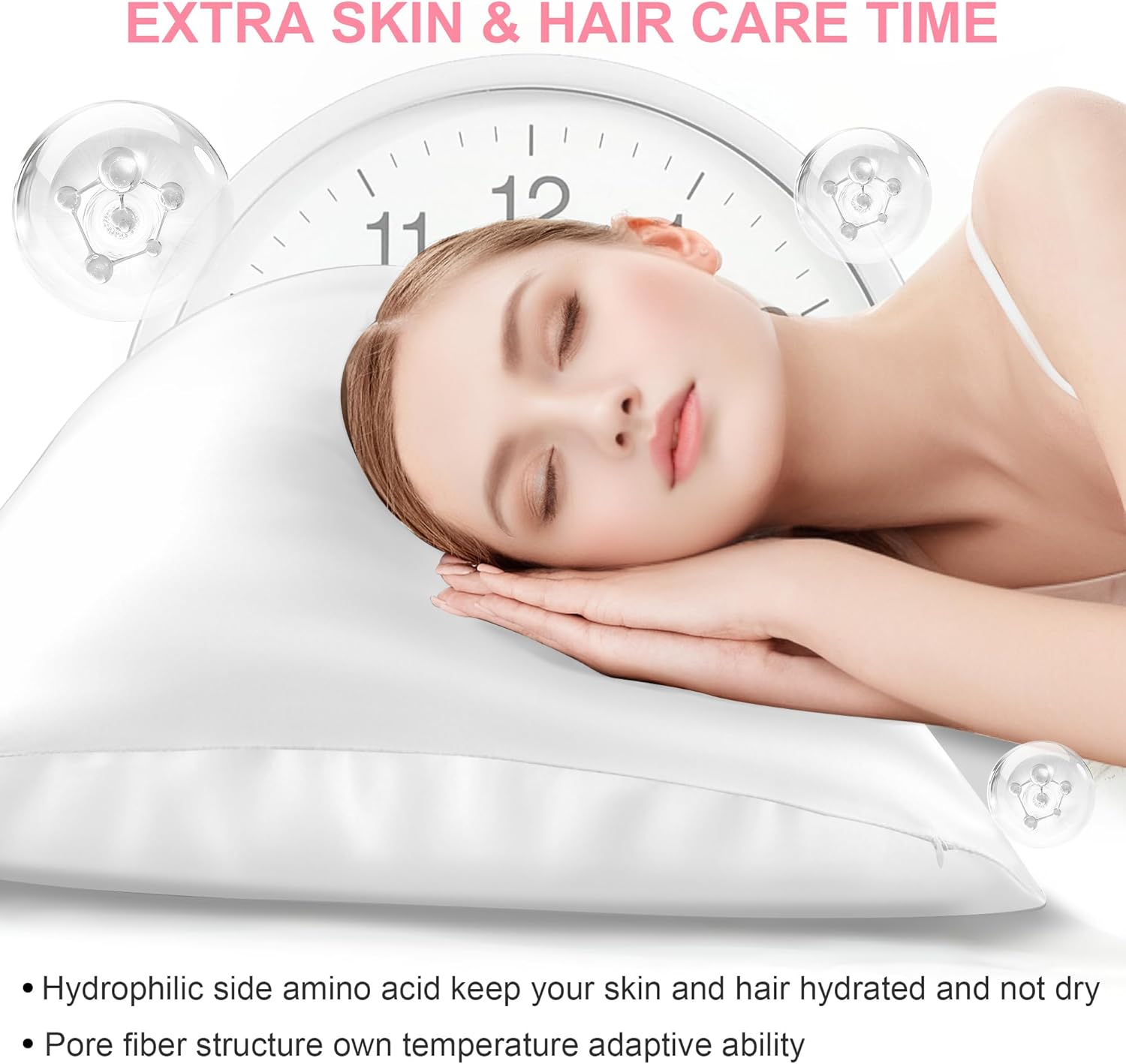 Skiennix Mulberry Silk Pillowcases - 2 Pack Queen Size, Hidden Zipper for Hair & Skin Care | Pure White