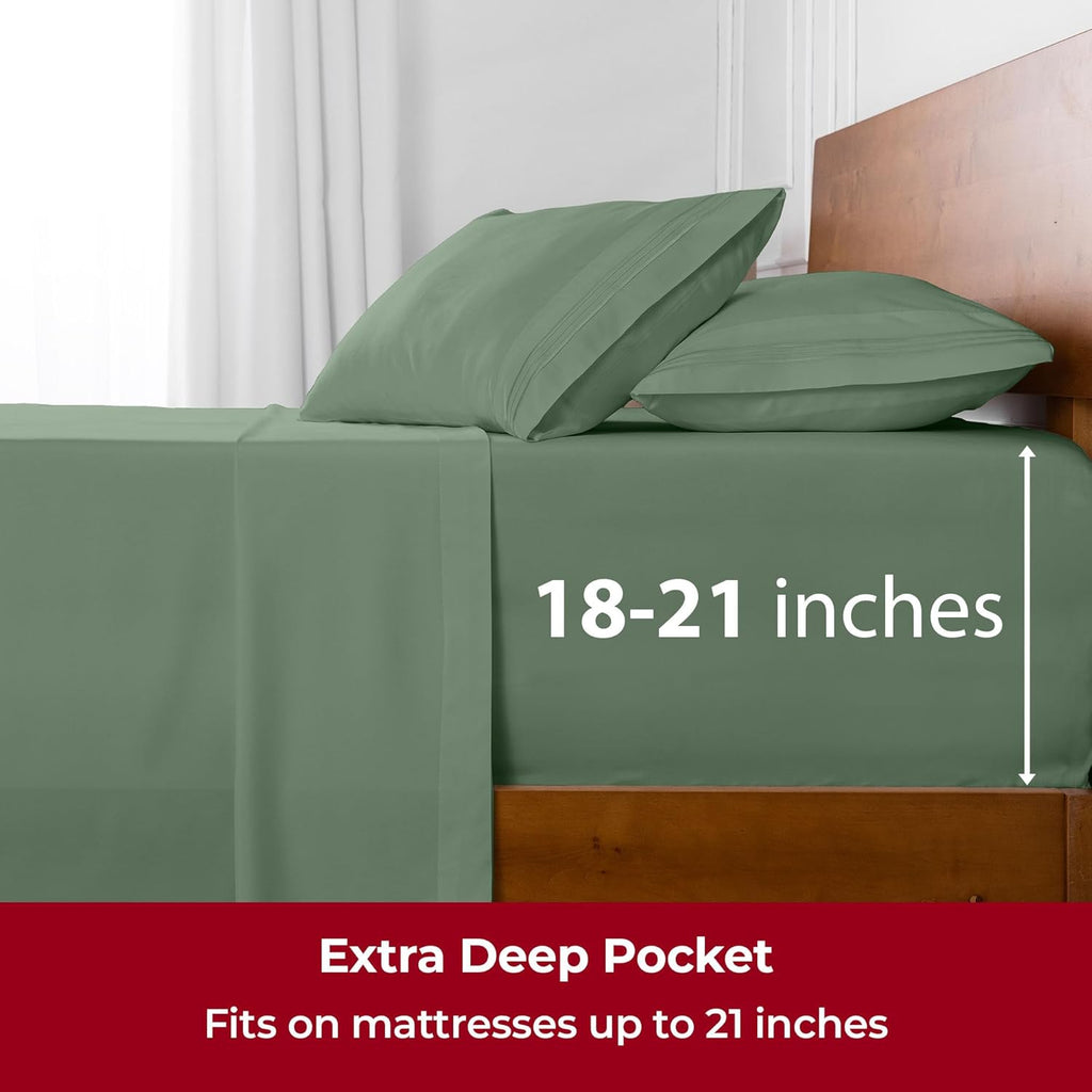 Mellanni Extra Deep Full Sheets - Hotel Luxury Ultra Soft Cooling Bedding | 4 PC Set in Sage