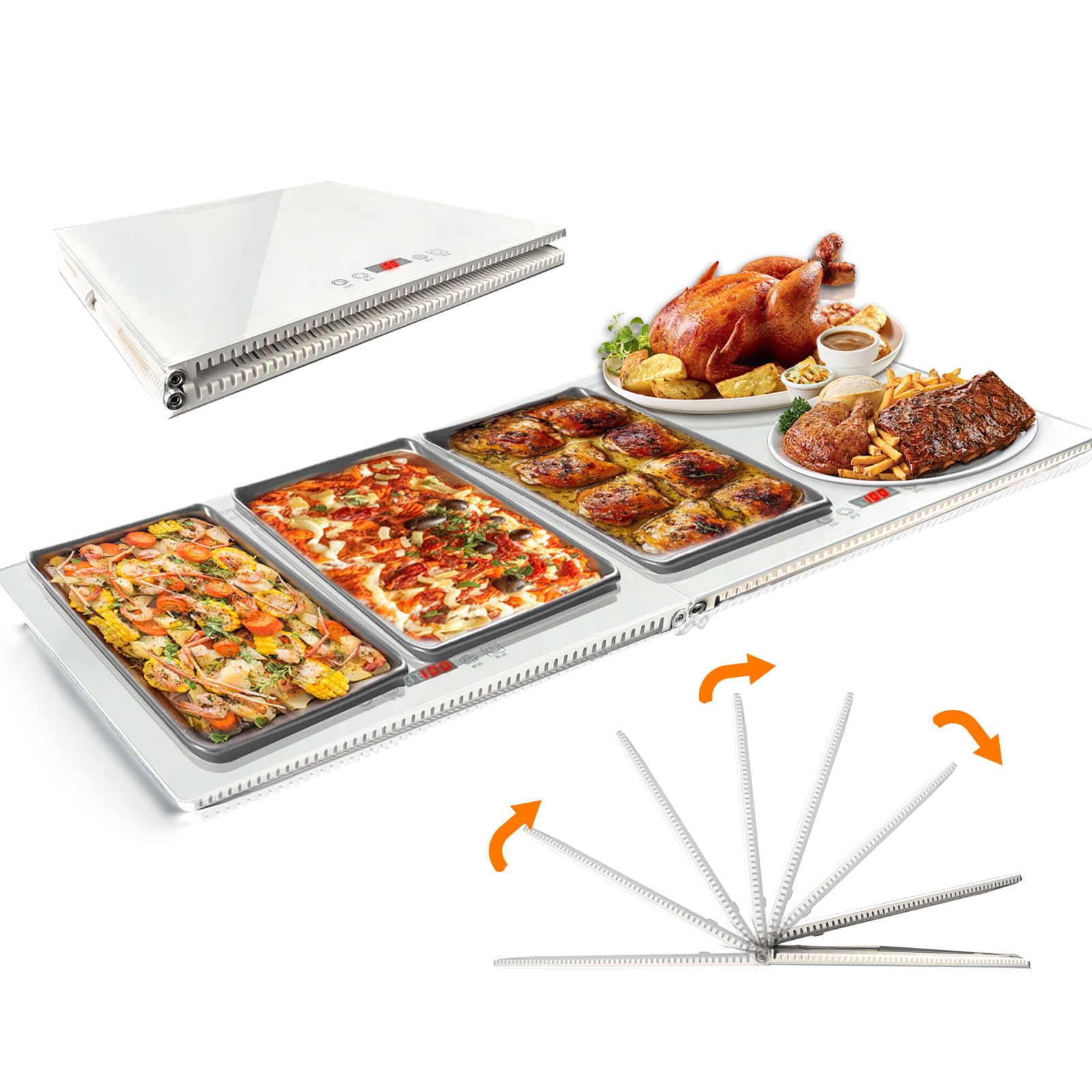 TUERKUMEN Food Warmer Tray - Foldable Desktop Warming Plate with Touch Control, Heat-Resistant Edges & Insulated Base, Stain-Proof Surface for Family Gatherings/Parties (Unfolded: 31.5"X15.75")