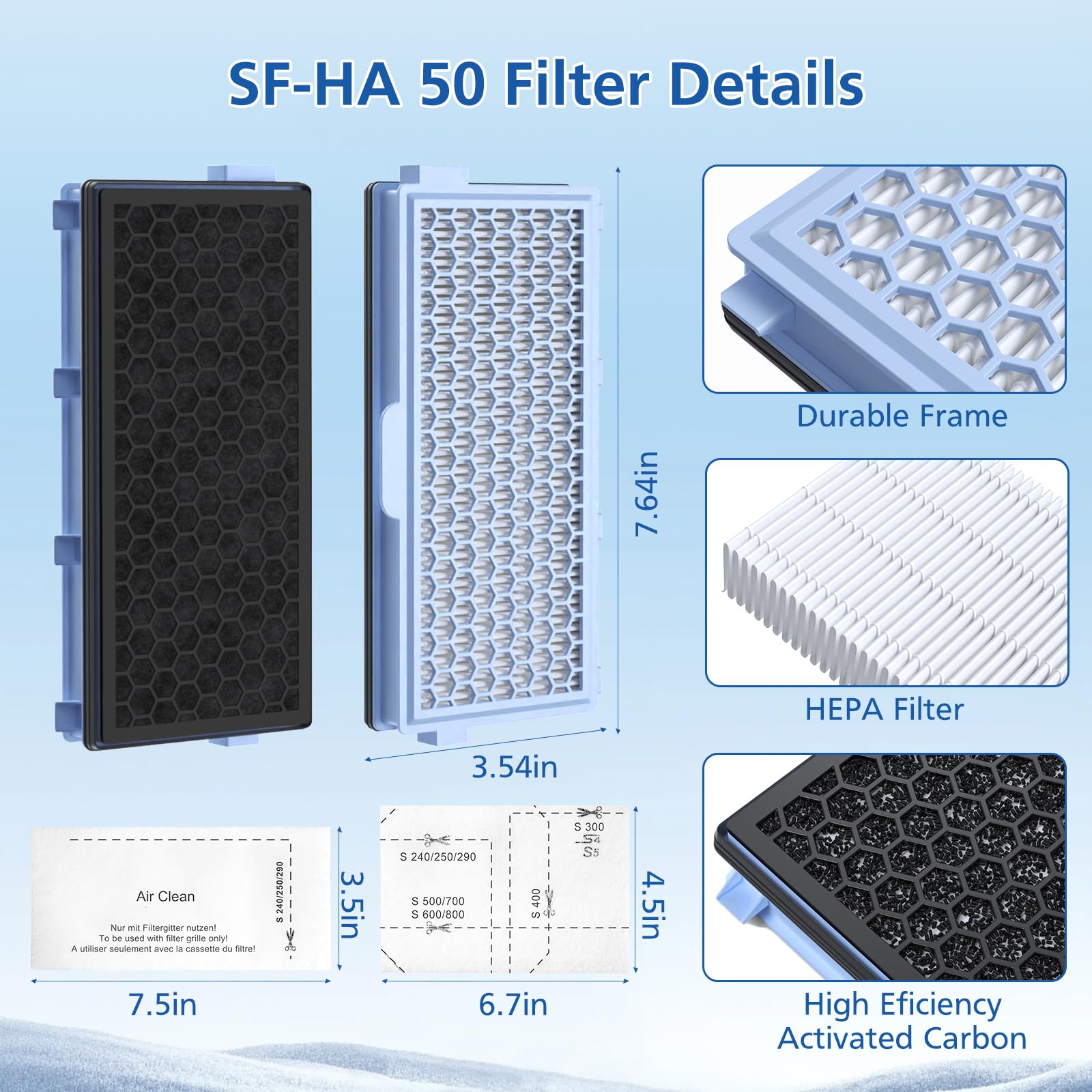 3 Pack SF-HA 50 Filters, Only Compatible with Miele Compact C1 & C2, Complete C2 & C3, S8340, S4, S5, S6, S8, S4000–S8999 and Guard L1/ M1/ S1 Vacuum Cleaners–NOT for Classic C1 or Complete C1