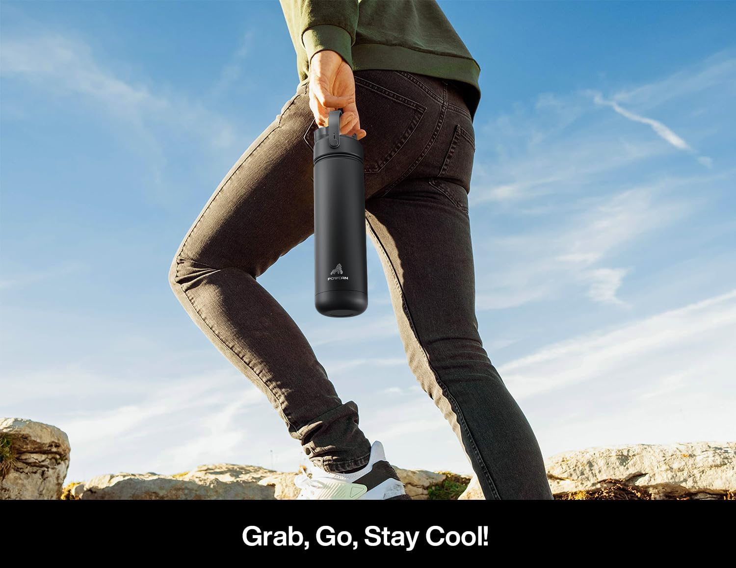POWCAN 26 oz Insulated Water Bottle - 2-in-1 Straw & Spout Lid, Leak-Proof, Fits Car Cup Holder, Stainless Steel for Sports & Travel
