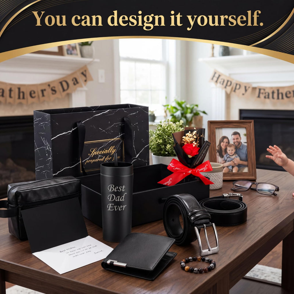 Tioncy 10 Pcs Father Day Gift Basket for Men,Gift Basket Box Kit 16 oz Tumblers Wallet Tie Belt Anniversary Birthday Present for Dad Husband Him Boyfriend(General)
