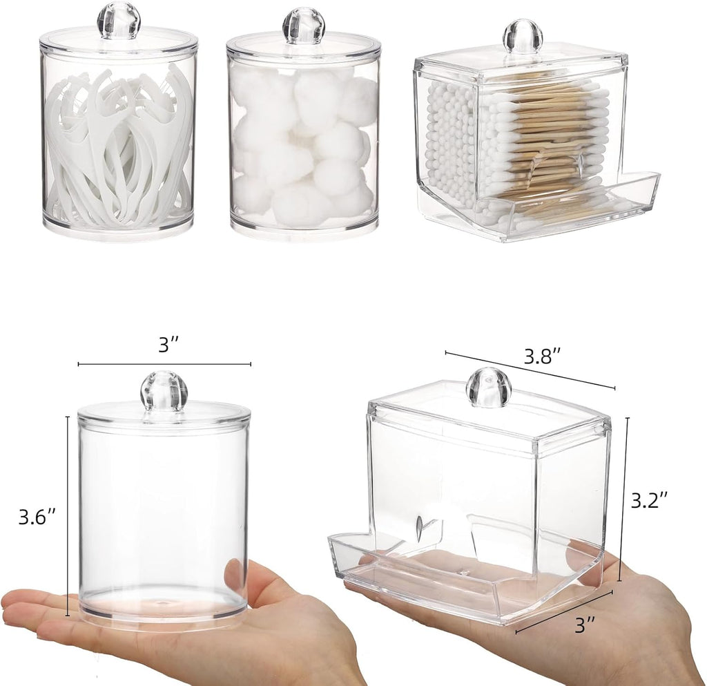 Tbestmax Cotton Swab Dispenser - Clear Plastic Apothecary Jar Organizer | 10/12 oz for Bathroom Storage