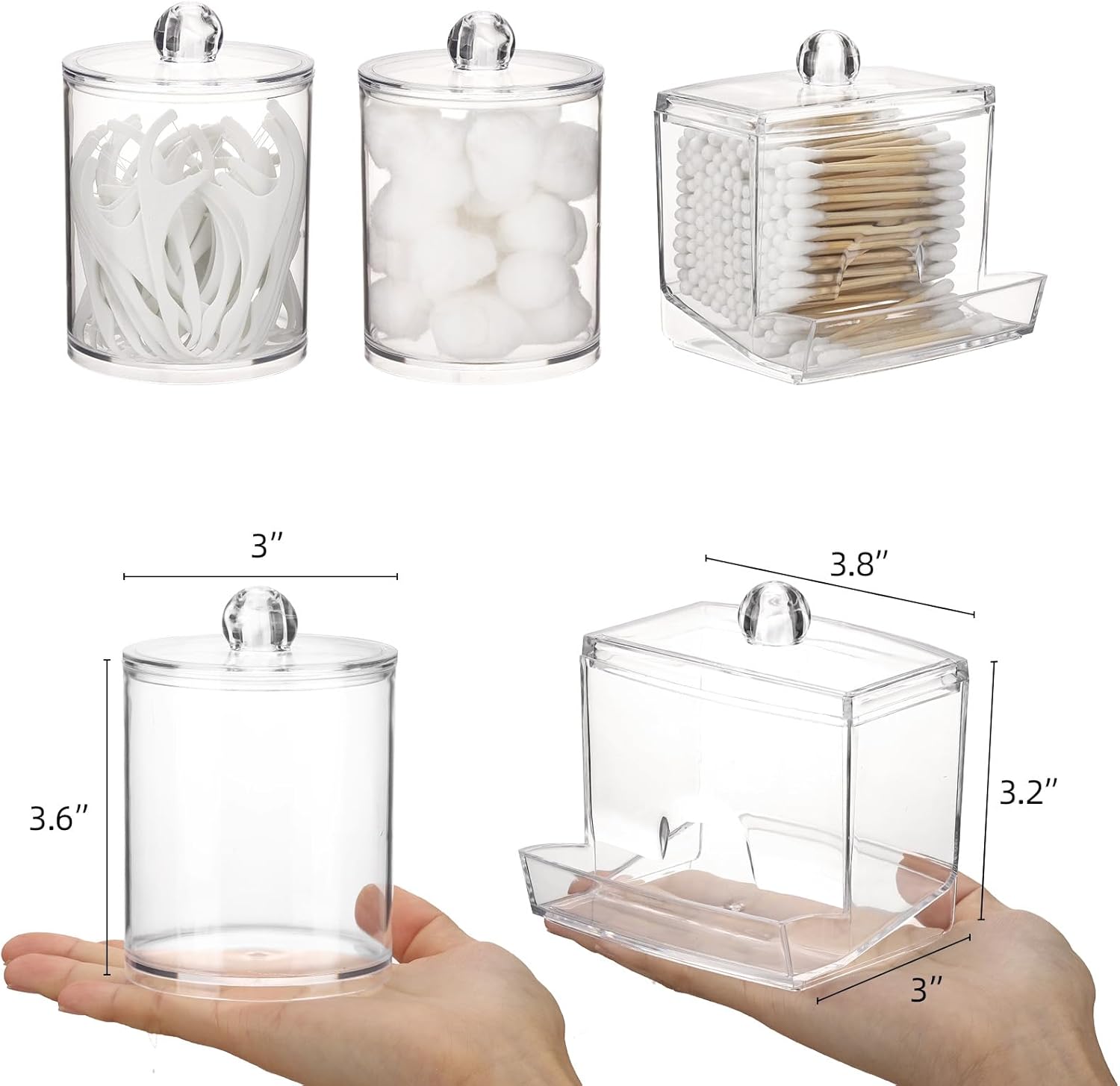 Tbestmax Cotton Swab Dispenser - Clear Plastic Apothecary Jar Organizer | 10/12 oz for Bathroom Storage
