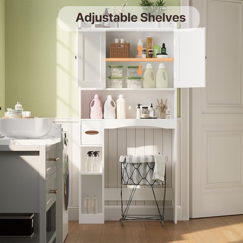 Gizoon Over The Toilet Storage Cabinet - 66'' Tall Bathroom Organizer with 2 Doors & Adjustable Shelf - White