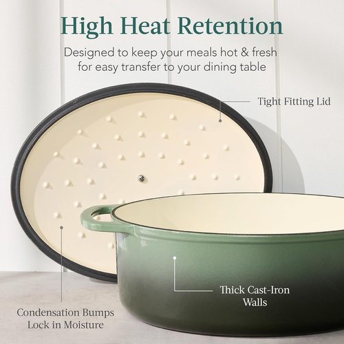 Best Choice Products Oval 7.5 Quart Enamel Cast-Iron Dutch Oven - Heavy-Duty Pre-Seasoned for Cooking | Deep Olive Green