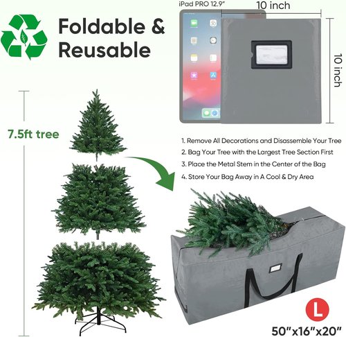 BALEINE Christmas Tree Storage Bag - 7.5 ft with Reinforced Handles & Dual Zippers | IP54 Splash-Proof Outdoor Electrical Box