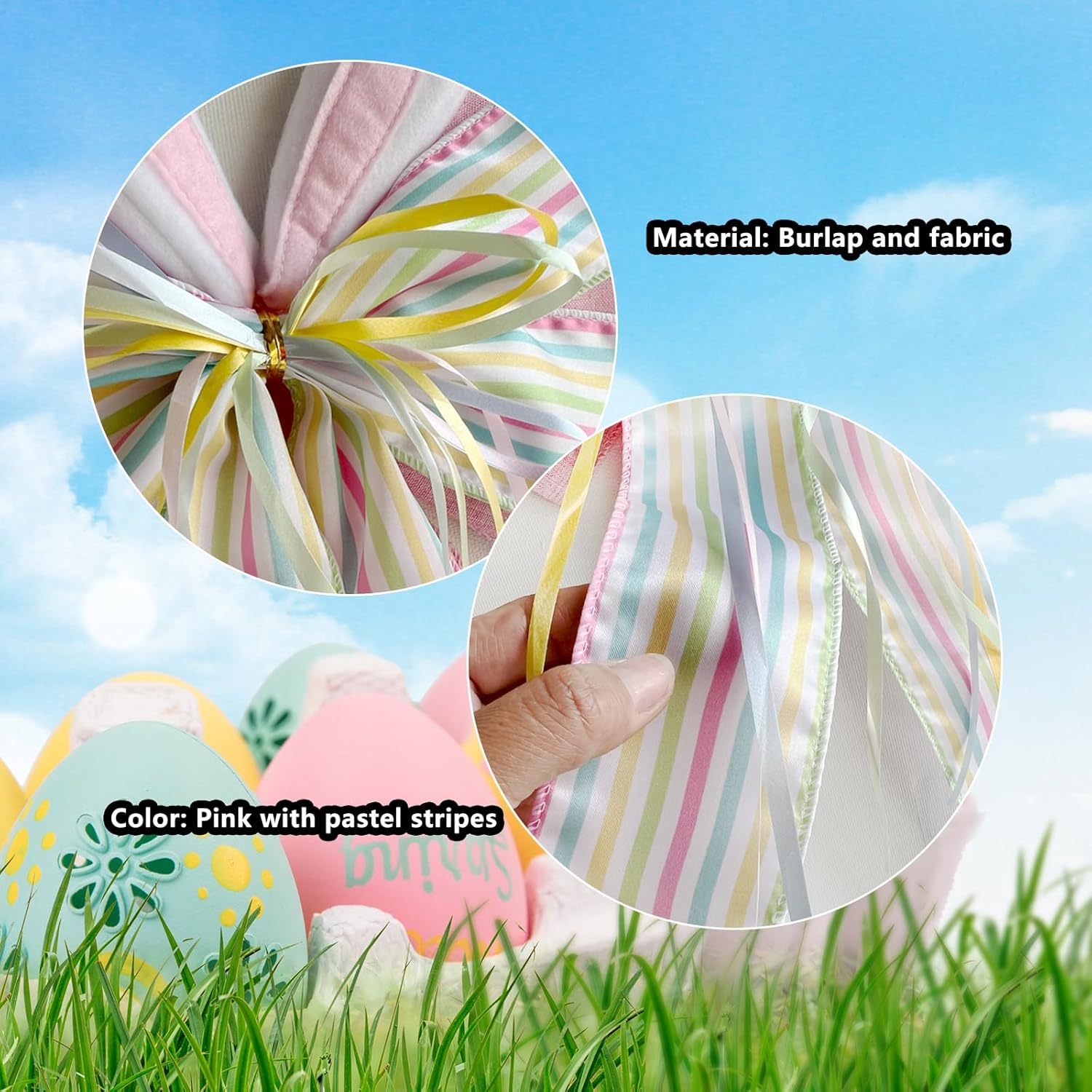 Skiennix Large Easter Pink Burlap Bow - 11.5 x 20 Inches with Bunny Ears for Wreaths & Gift Baskets