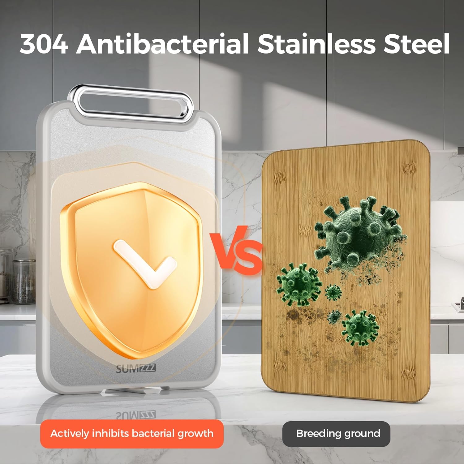 Sumzzz Stainless Steel Cutting Board - 2-in-1 Double-Sided Chopping Board, Large Non-Slip Design, 16”×11”