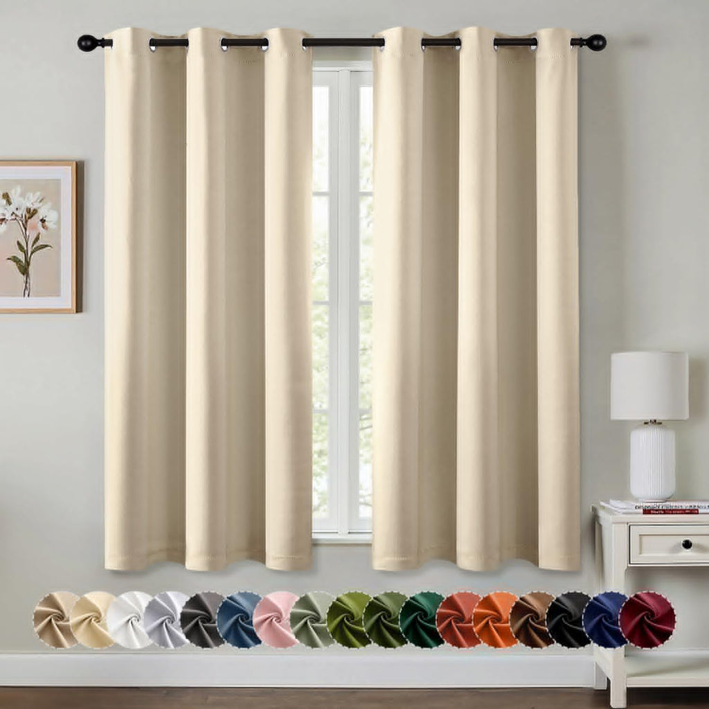 MIULEE Blackout Curtains - Cream Beige Thermal Insulated Room Darkening Drapes | 63 Inches Long, 2 Panels